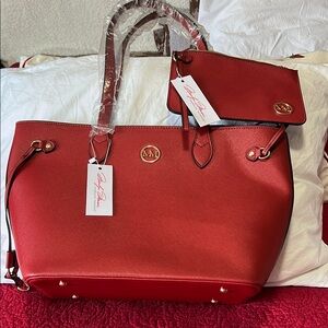 Marilyn Monroe Red Tote Bag with Gold Hardware and matching clutch included nwt.